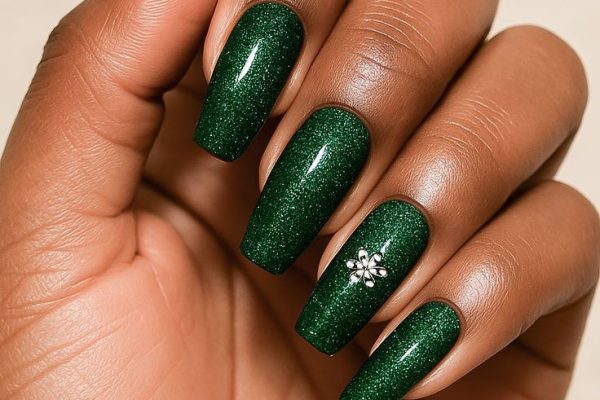 glitter green nails